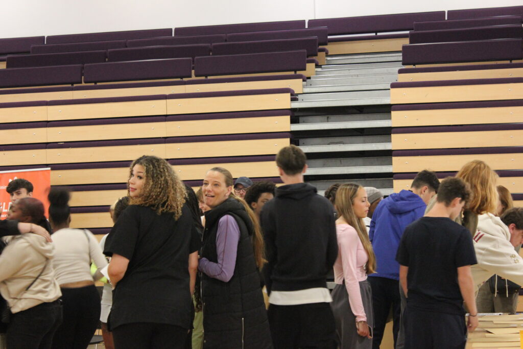 Students collecting their results in the hall