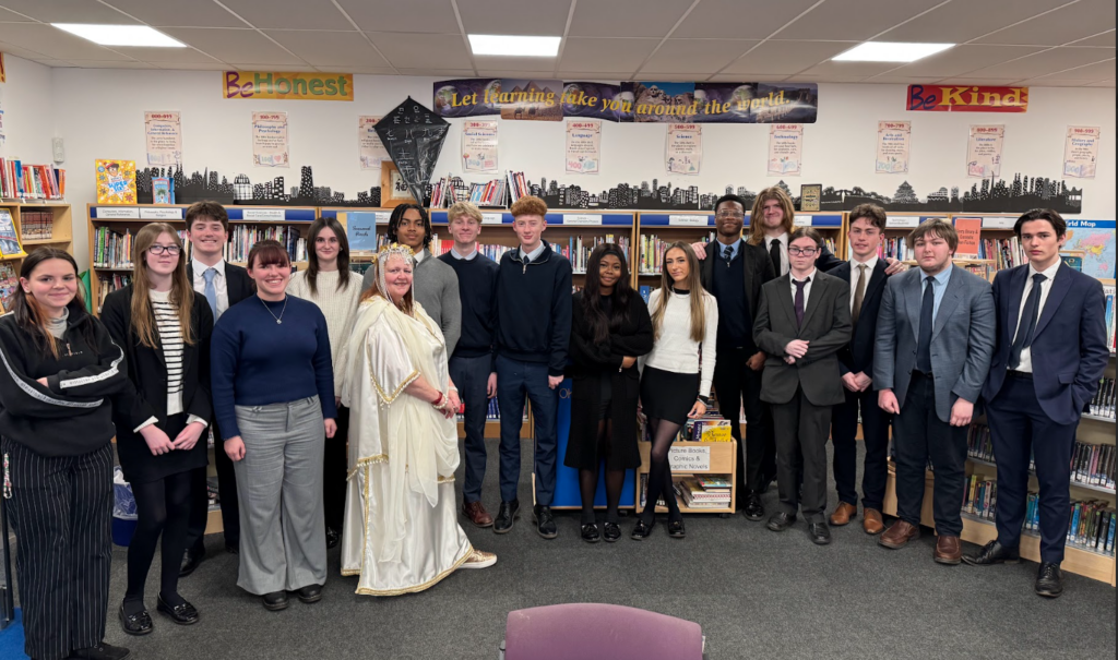 staff and sixth formers on World Book Day