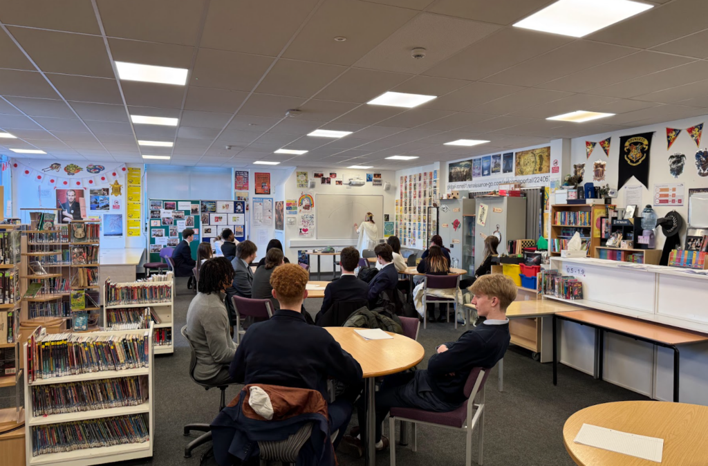 Students completing workshop in library on World Book Day