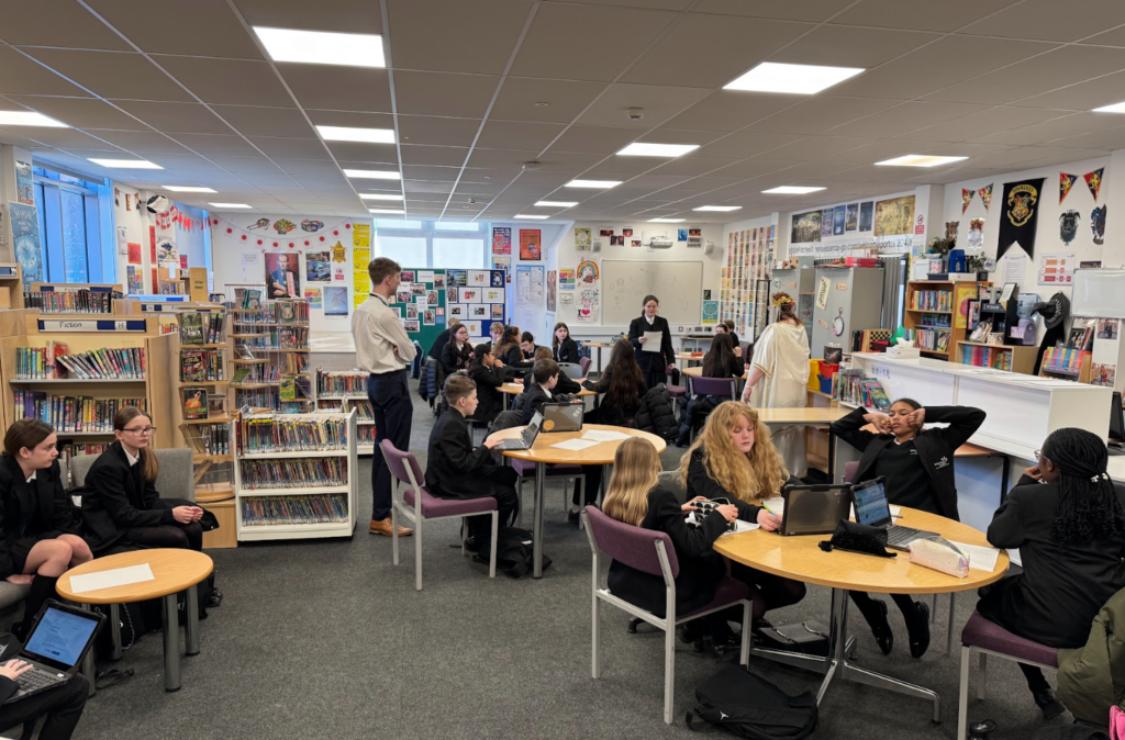 Students completing workshop in library on World Book Day